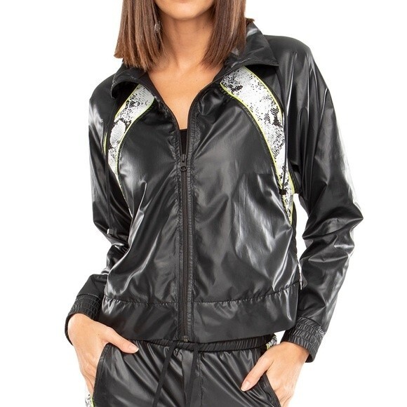 Koral Womens size S Black Reptile Print Janus Python Full Zip Jacket Gym Lined - Picture 1 of 10